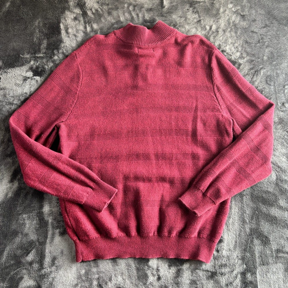 Chaps Mens Burgundy Red Textured Stripe Mock Neck Quarter Button Sweater Large - Picture 4 of 8